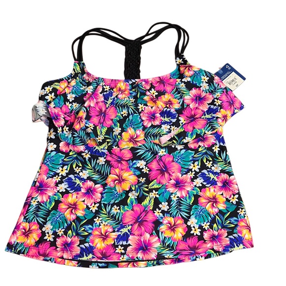 NWT Arizona Jean Company Floral Strappy Tankini Swimwear Size XL - Picture 1 of 6